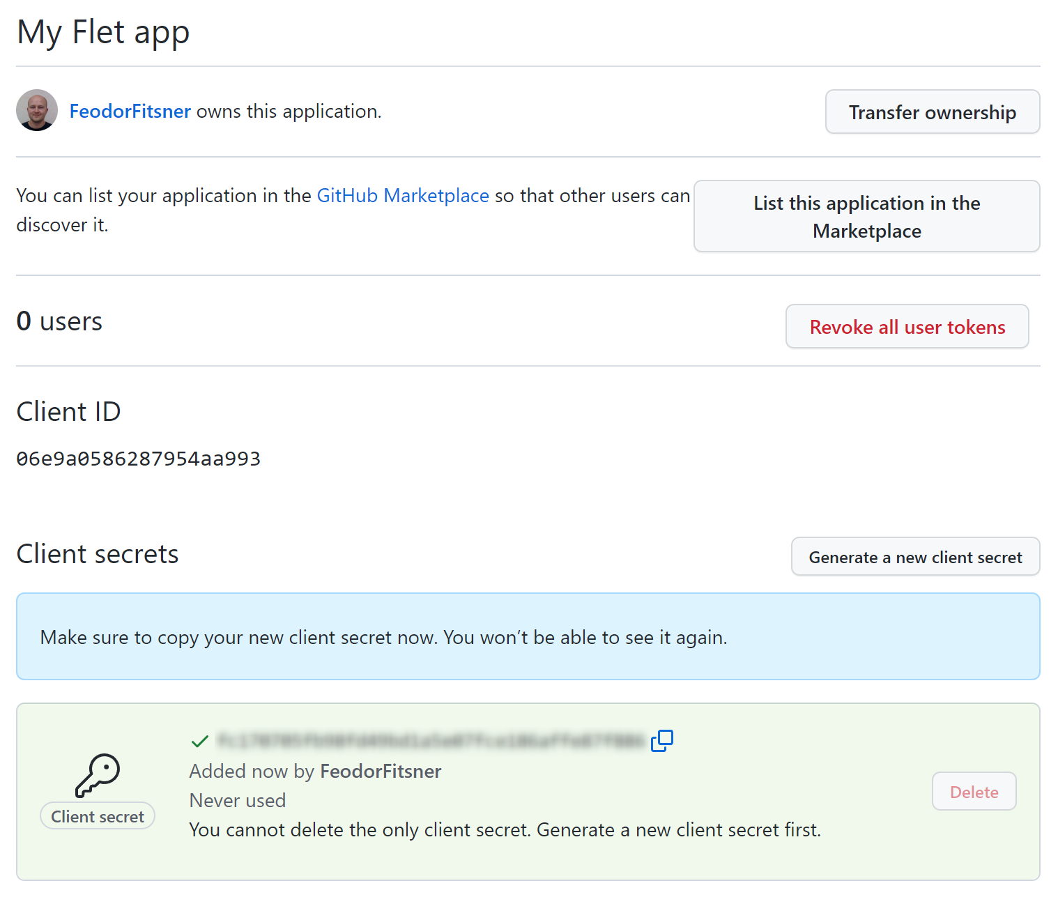 GitHub OAuth app details